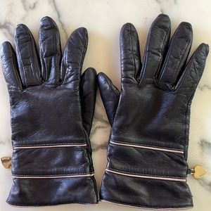 Moschino cashmere-lined brown gloves with peachy-pink trim